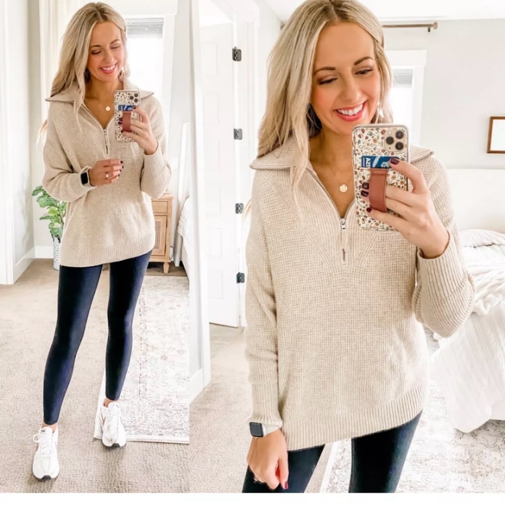 Aerie 1/4 zip cosy up waffle knit sweater
